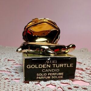 Vintage Avon Golden Turtle Solid Perfume Compact – Candid – With Box